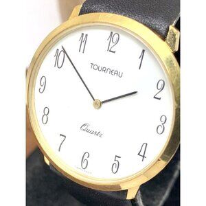 Tourneau Unisex Watch 33mm Vintage Swiss Quartz White Dial Black Leather…